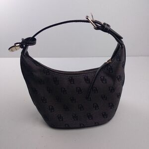 Dooney & Burke handbag monogram mini hobo black and grey leather trim.